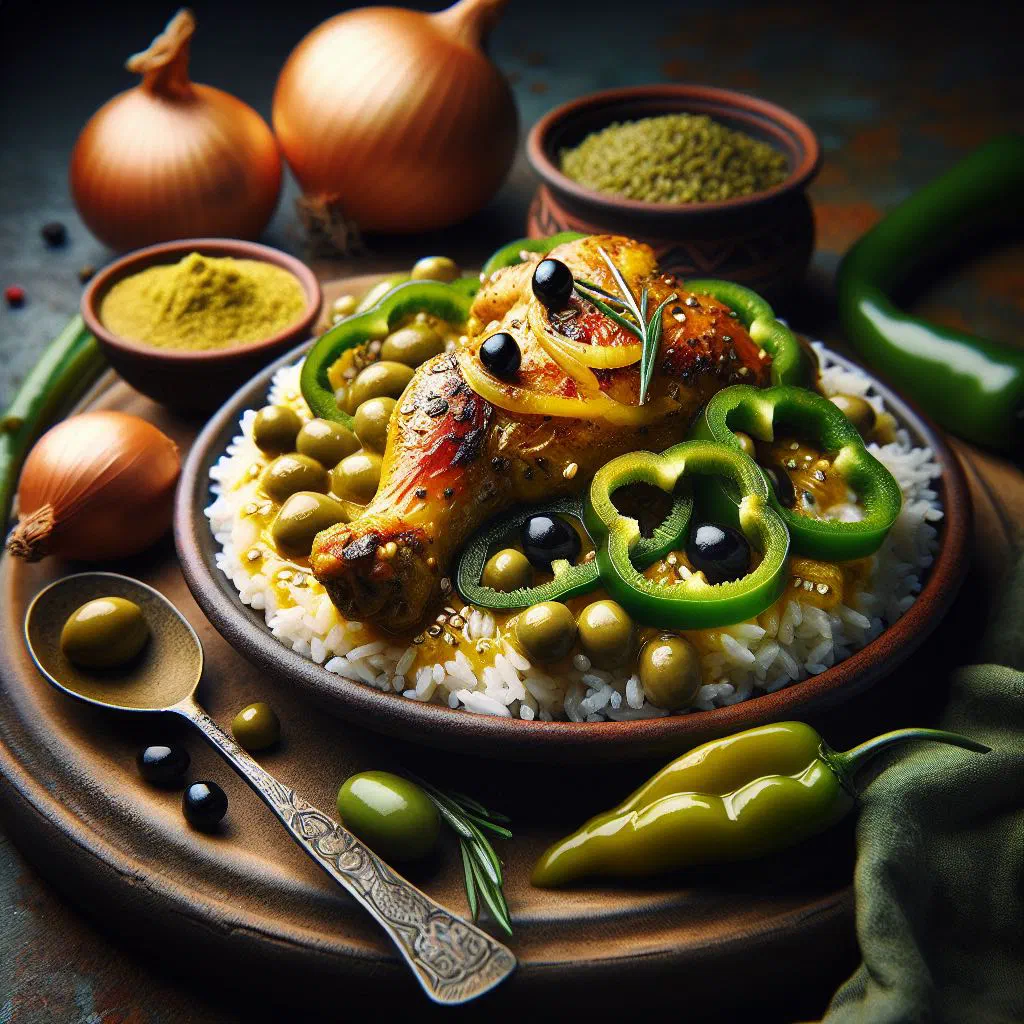 Chicken Yassa with caramelised onions served over rice