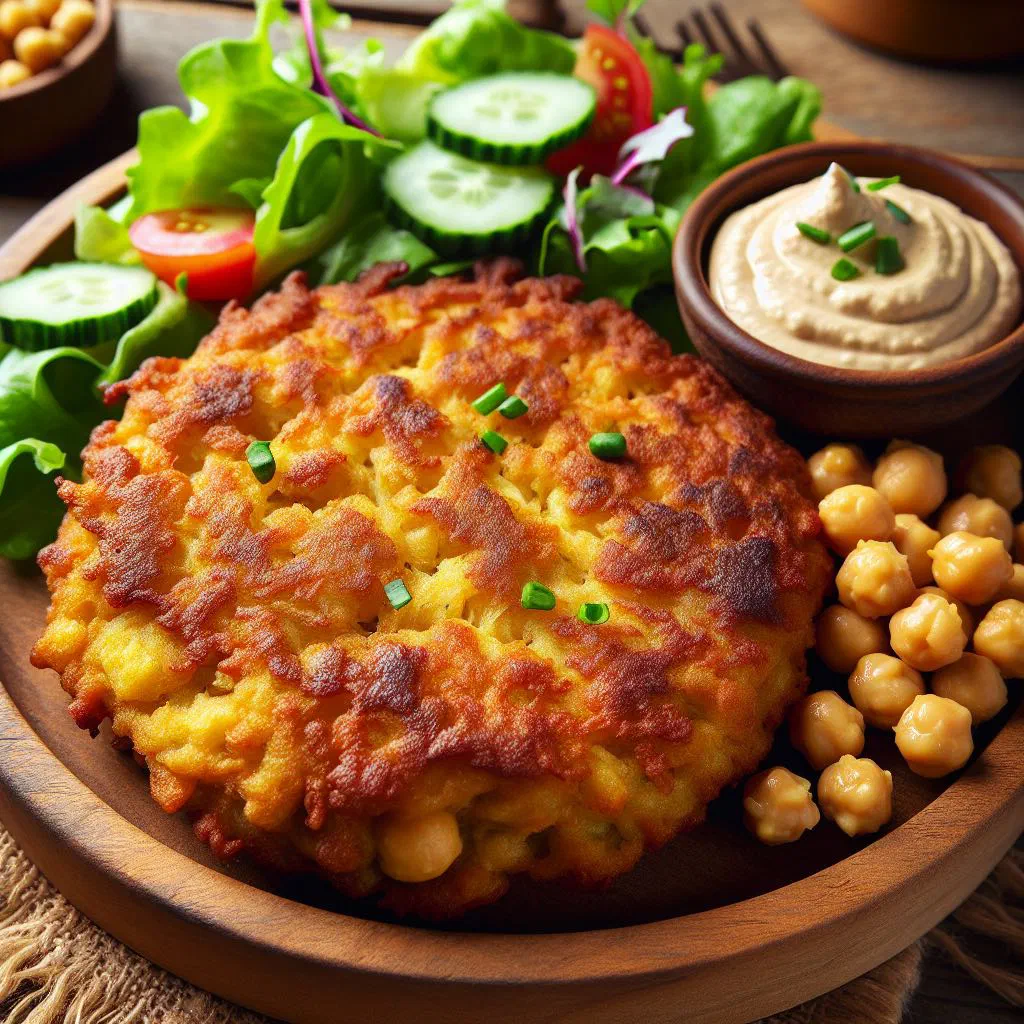 Golden fried chickpea fritters garnished with fresh herbs