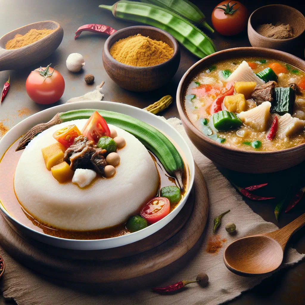 Soft pounded fufu served with a bowl of rich West African soup