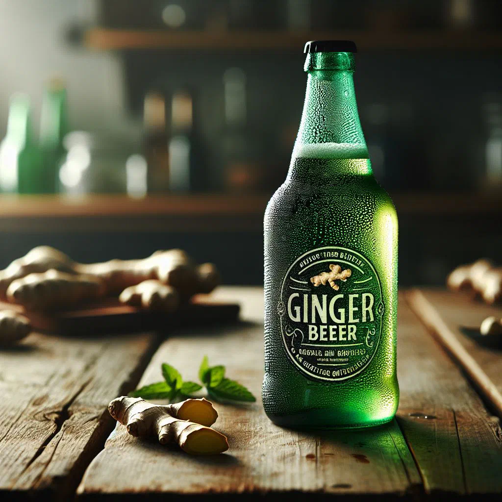 A glass of homemade Gambian ginger beer with lemon and ice