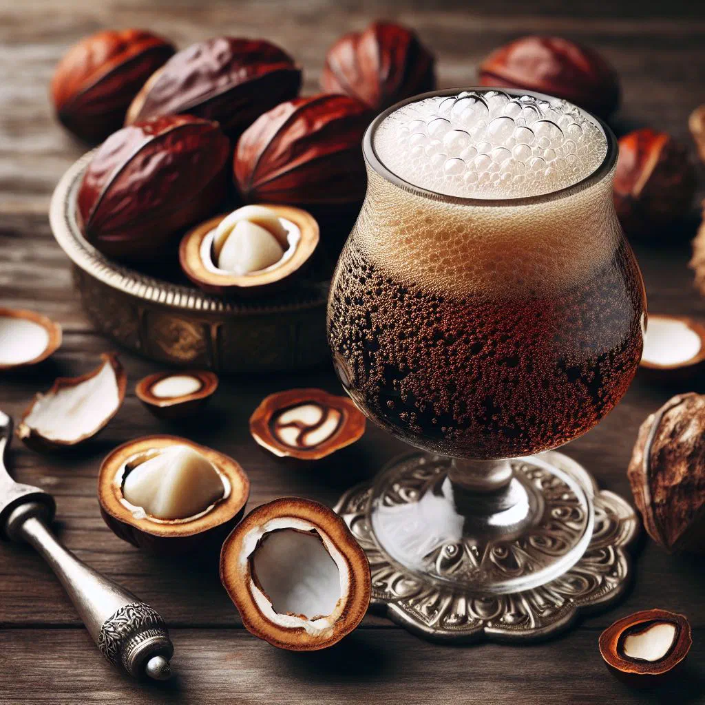 Chilled kola nut drink in a glass garnished with fresh mint