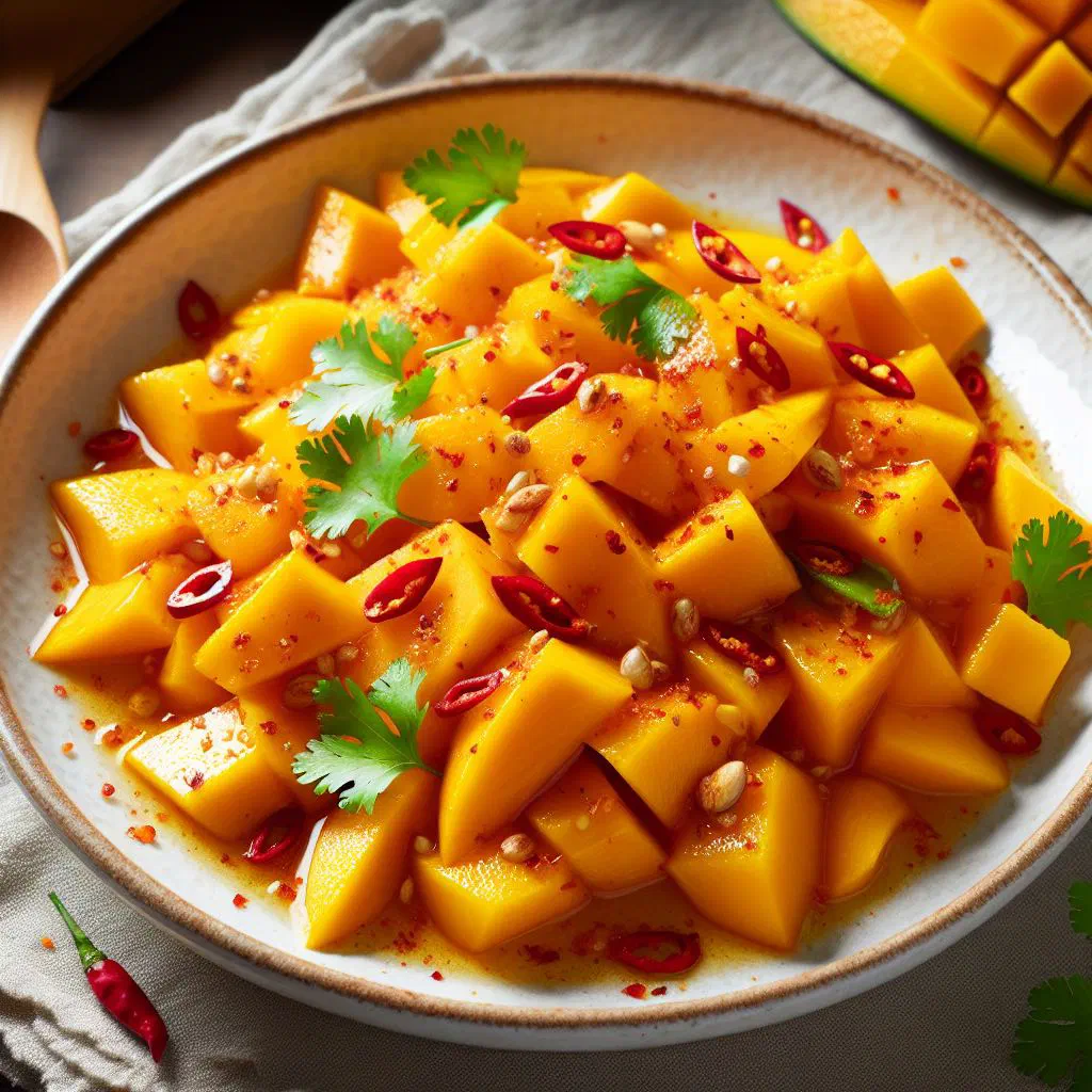 Fresh mango salad with chilli, red onion and coriander in a bowl