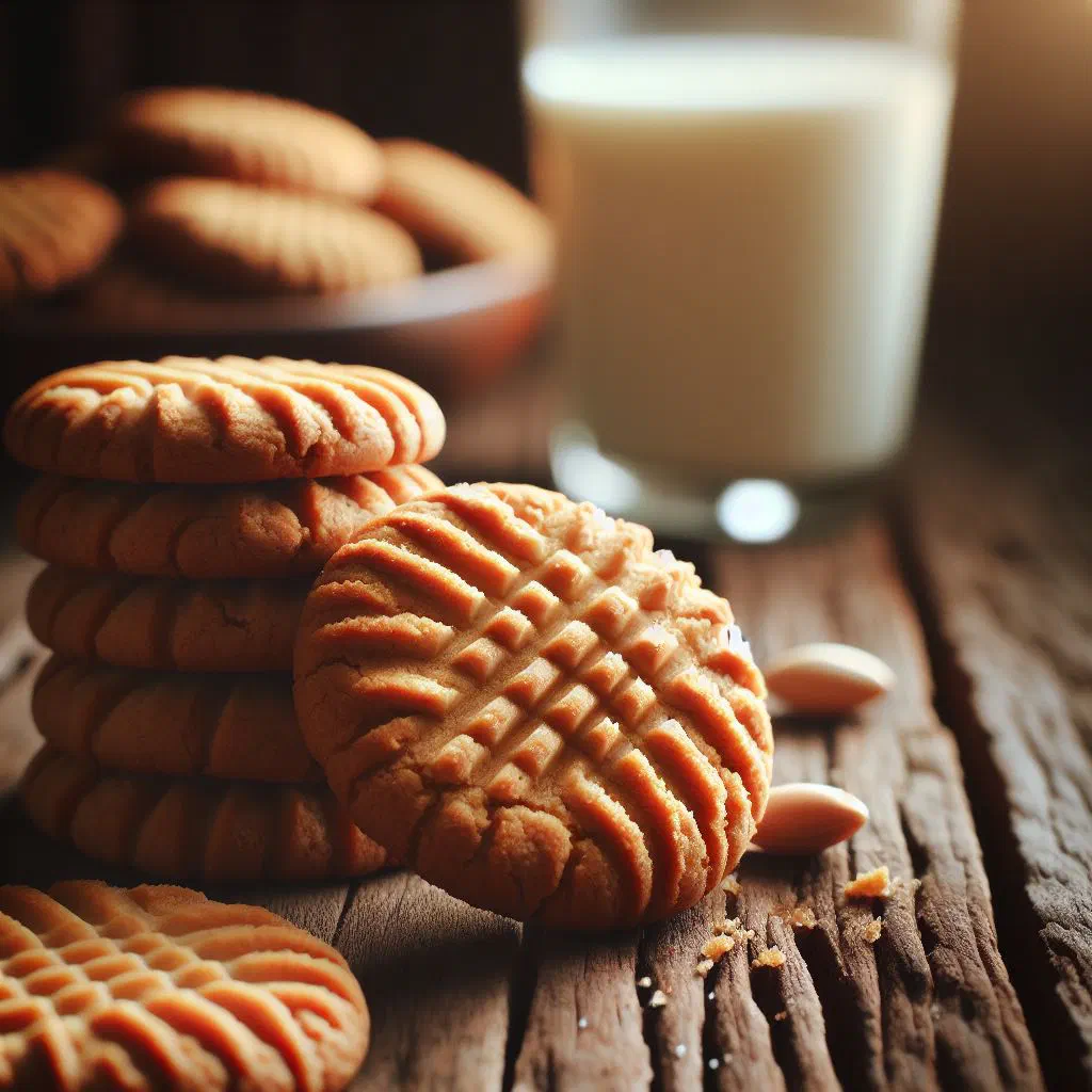 Golden peanut butter cookies cooling on a plate
