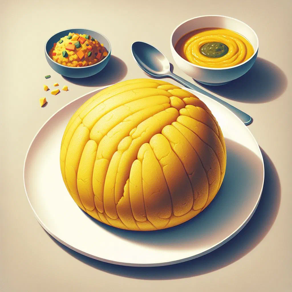Smooth mound of plantain fufu served in a bowl