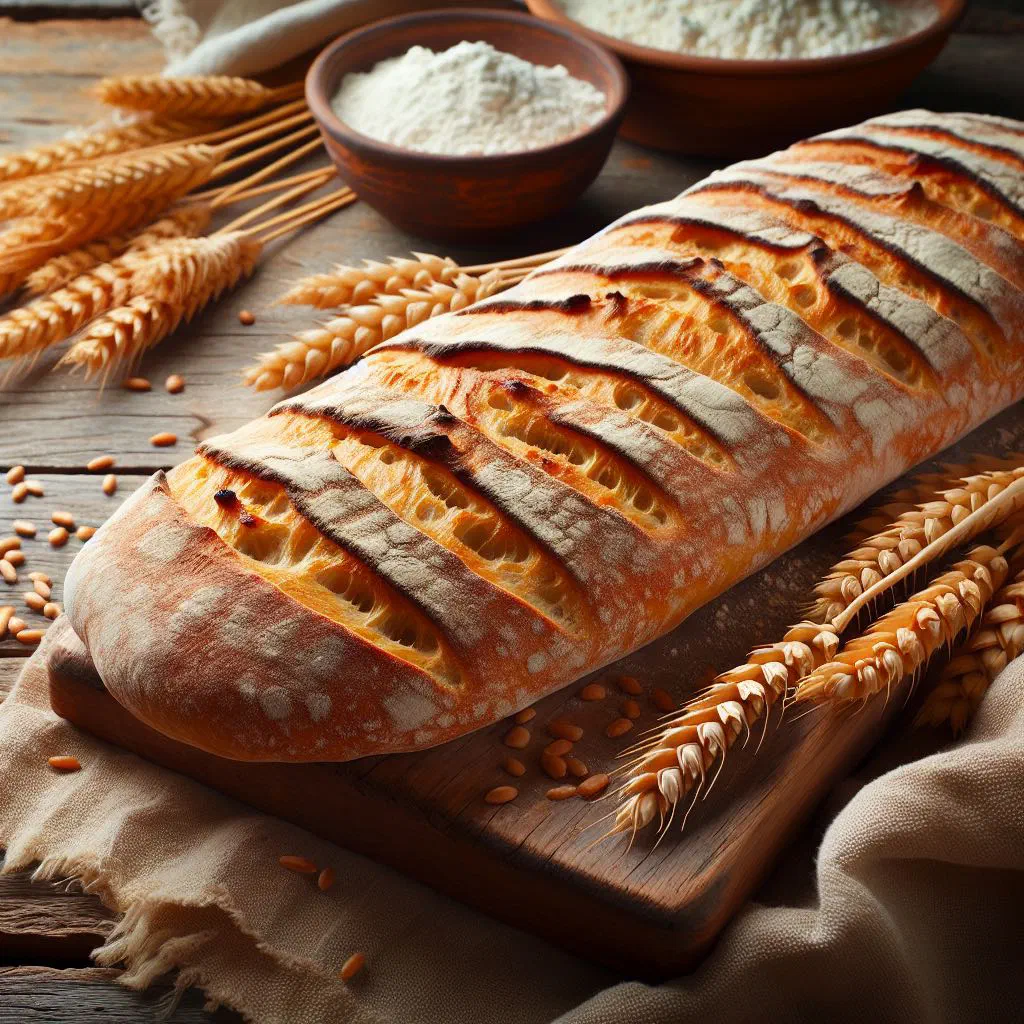 Freshly baked golden tapalapa bread loaves on a wooden board