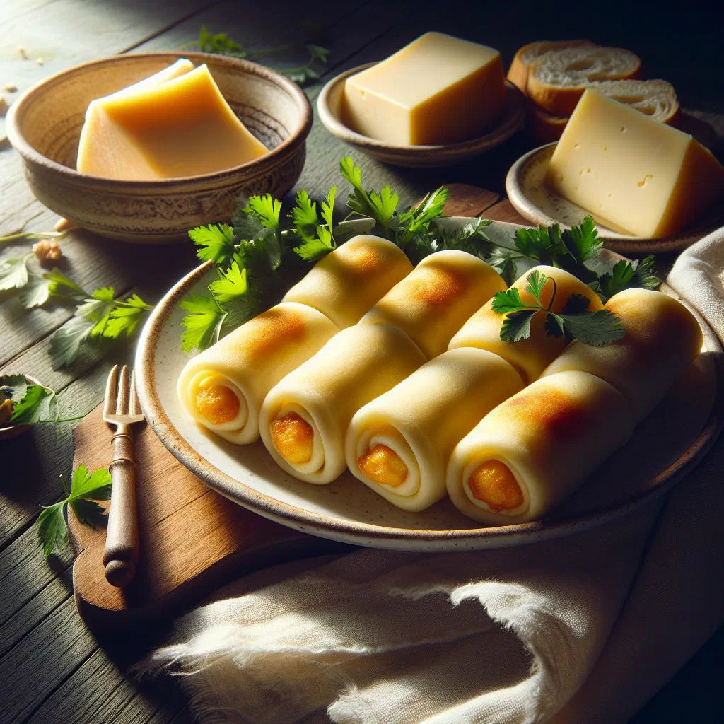 Creamy Georgian elarji with melted sulguni cheese, garnished with fresh herbs