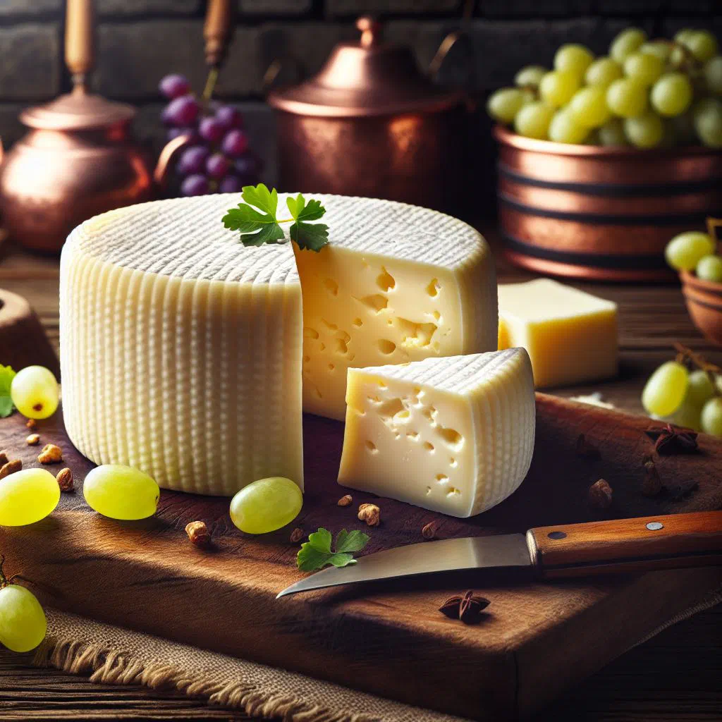 Golden pan-grilled sulguni cheese with fresh vegetables and bread