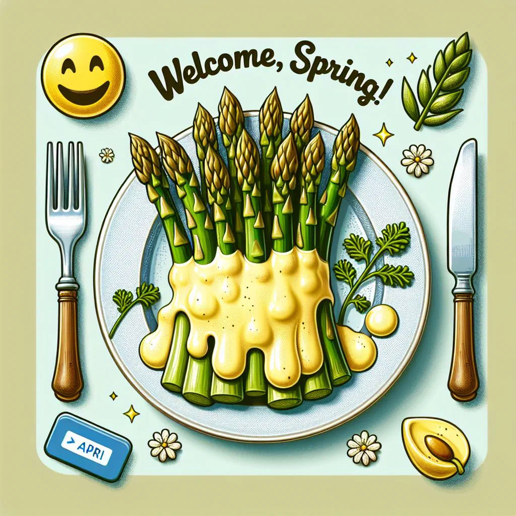 White asparagus spears topped with creamy hollandaise sauce and fresh herbs