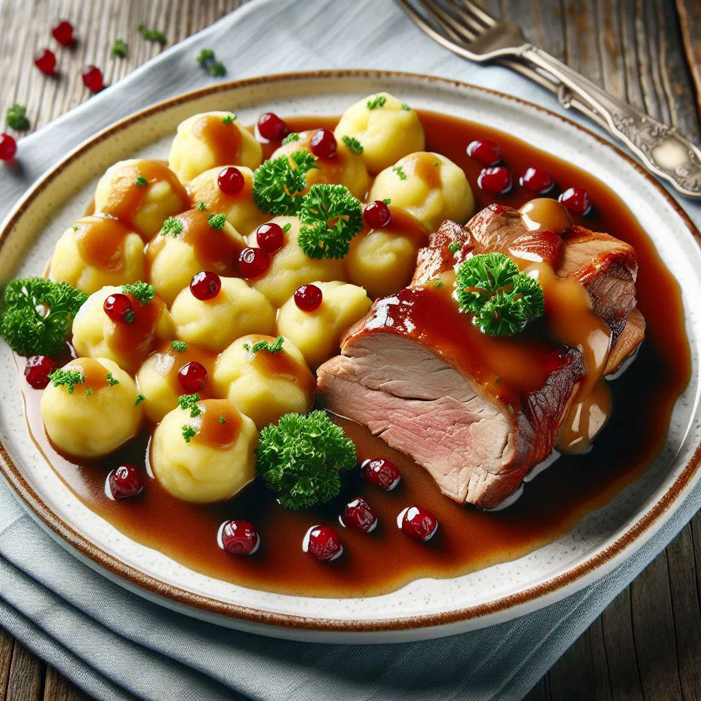 Round Thuringian potato dumplings served with gravy