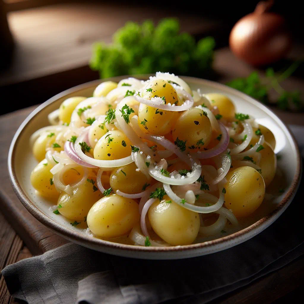 Franconian Bamberg potato salad garnished with fresh parsley