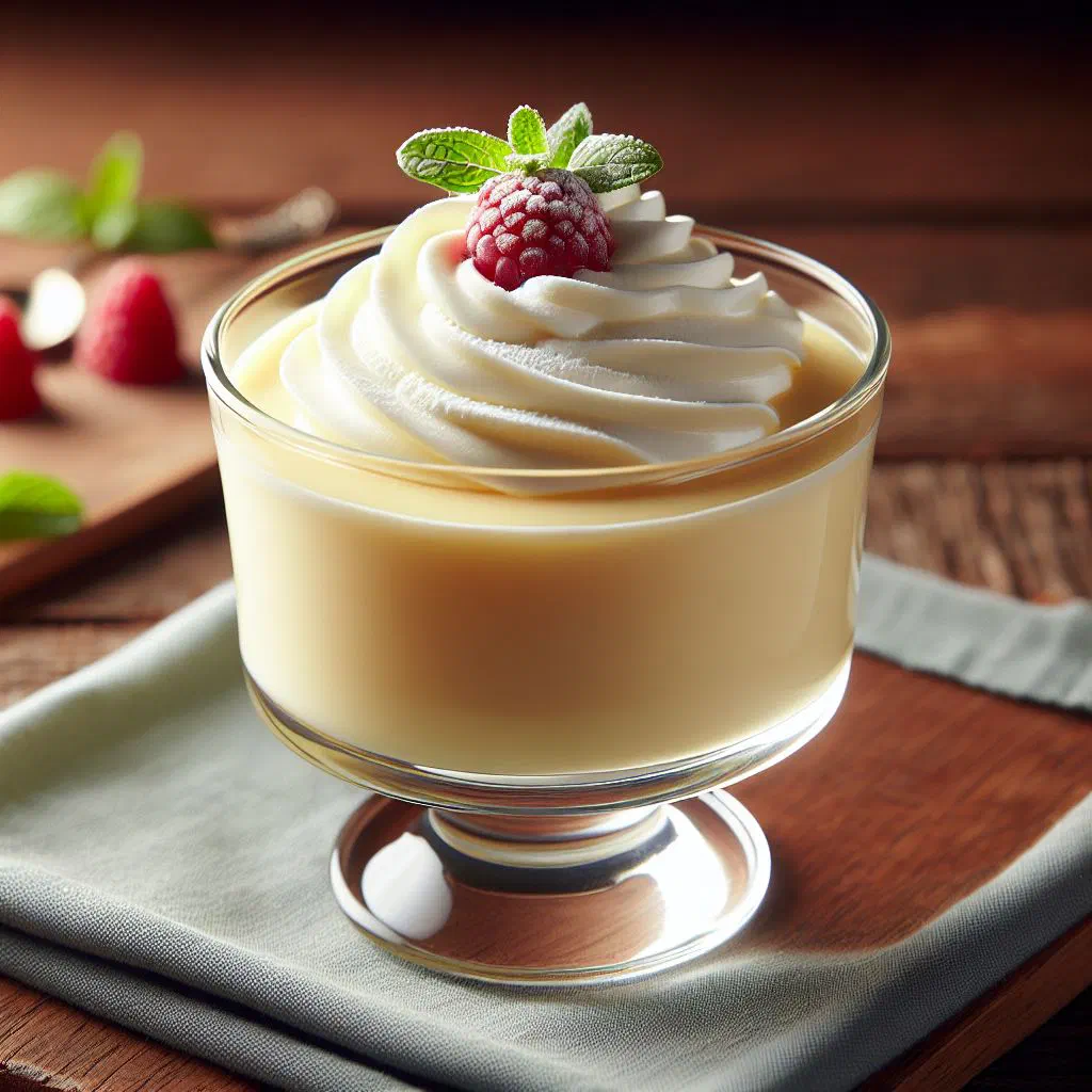 Bavarian cream served in a glass with fresh berries