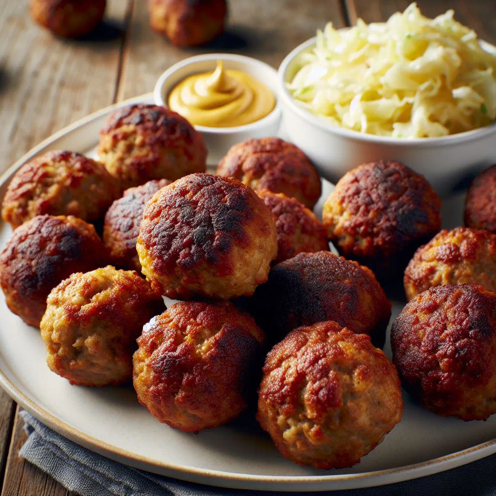 Golden-brown Berlin bouletten served on a plate with fresh herbs