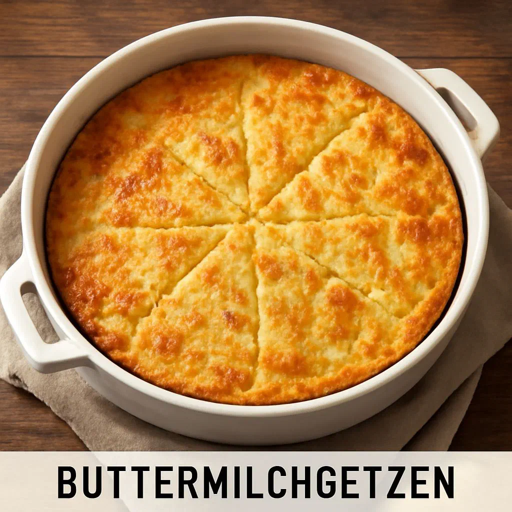Golden-brown buttermilk getzen stacked on a plate with a dusting of icing sugar