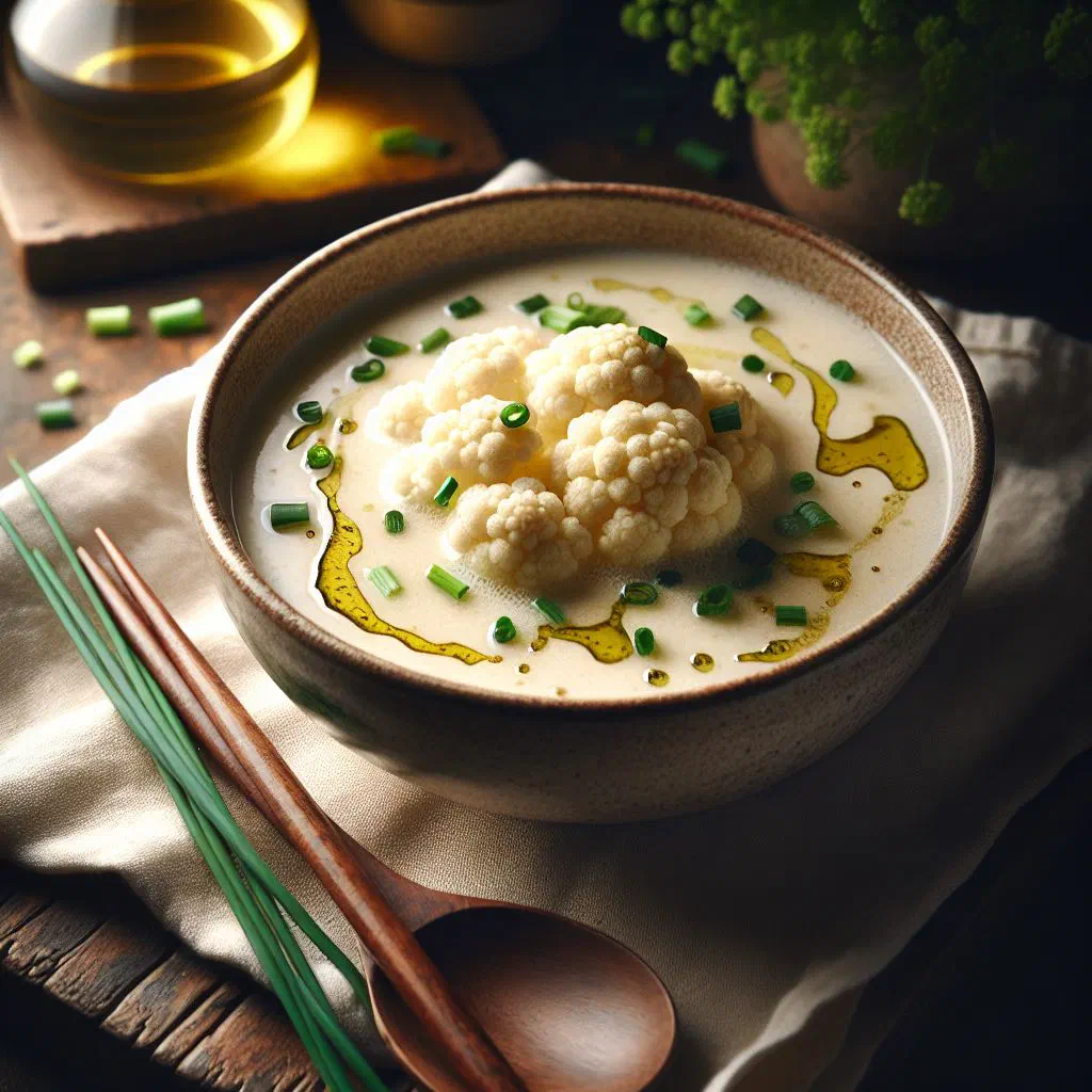 Creamy cauliflower soup garnished with fresh parsley in a bowl