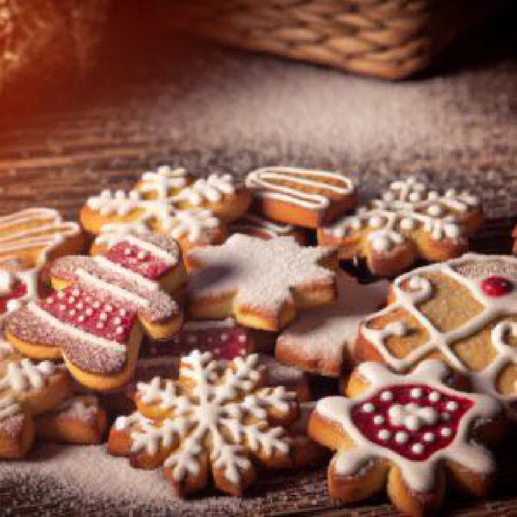 Golden Christmas biscuits made with baker's ammonia on a festive plate