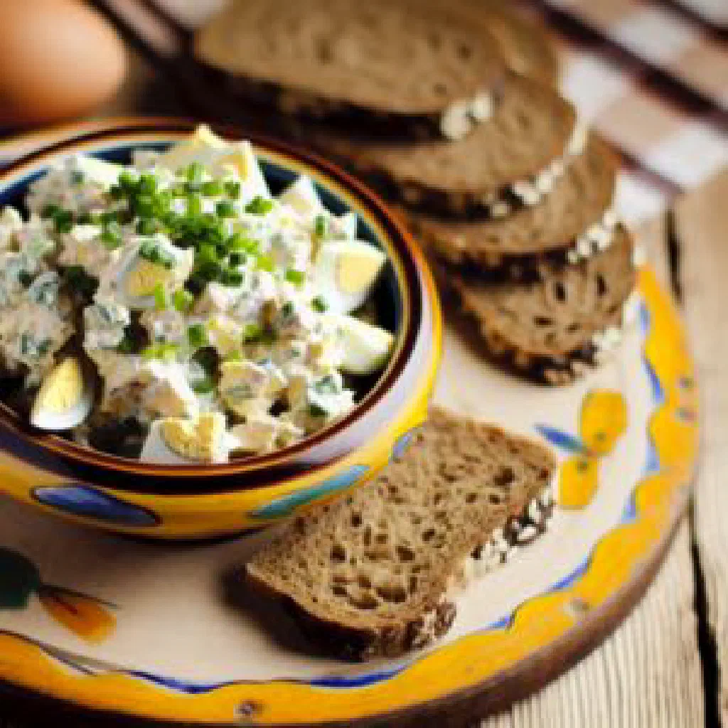 Creamy German egg salad garnished with fresh chives