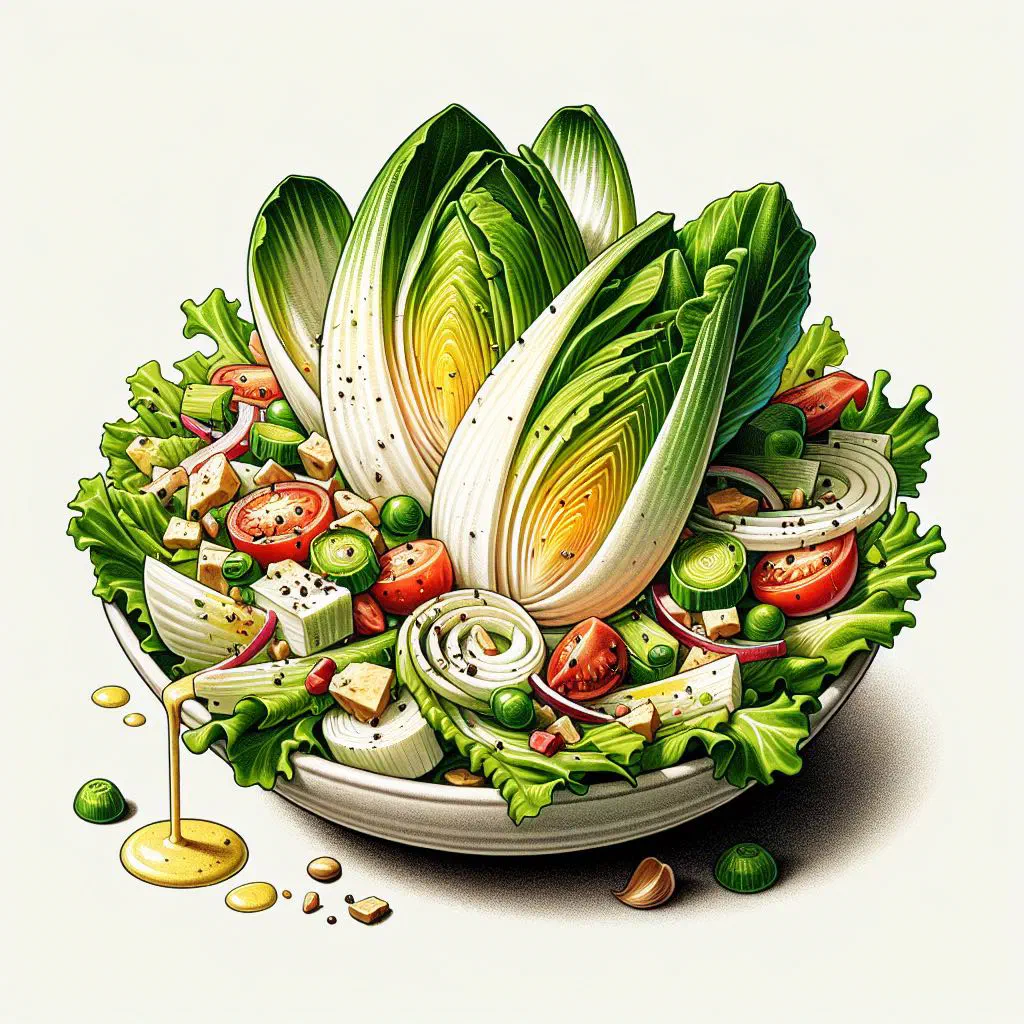 Fresh endive salad tossed in a vinaigrette and served in a bowl