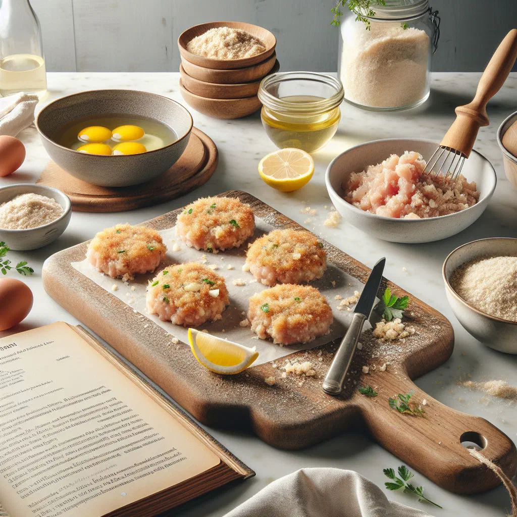 Golden pan-fried German fish cakes garnished with fresh herbs
