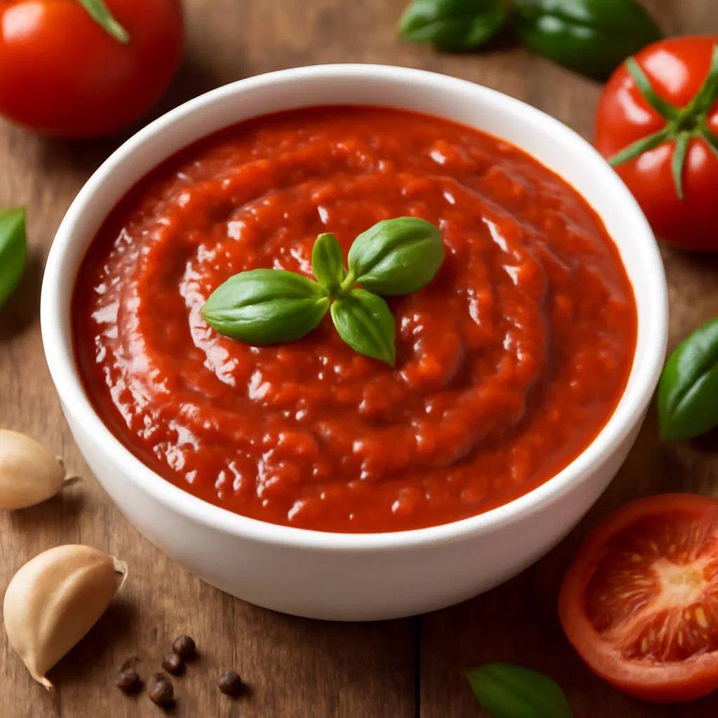 A bowl of creamy GDR tomato sauce served over pasta