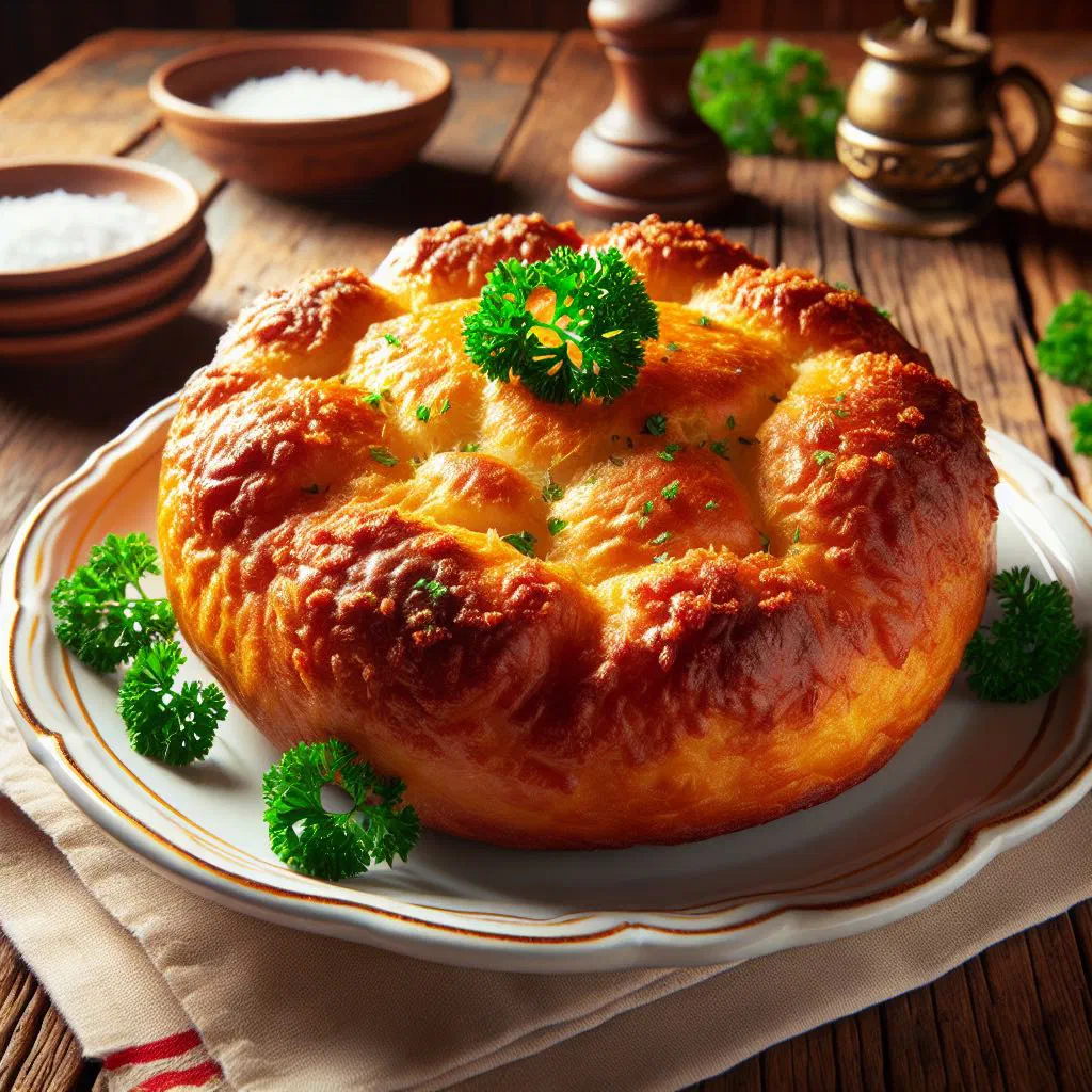 Golden green spelt fritters garnished with fresh herbs on a plate
