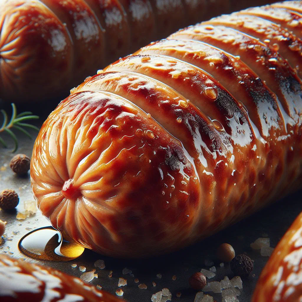 Grilled bratwurst sausages in a crusty bread roll with mustard