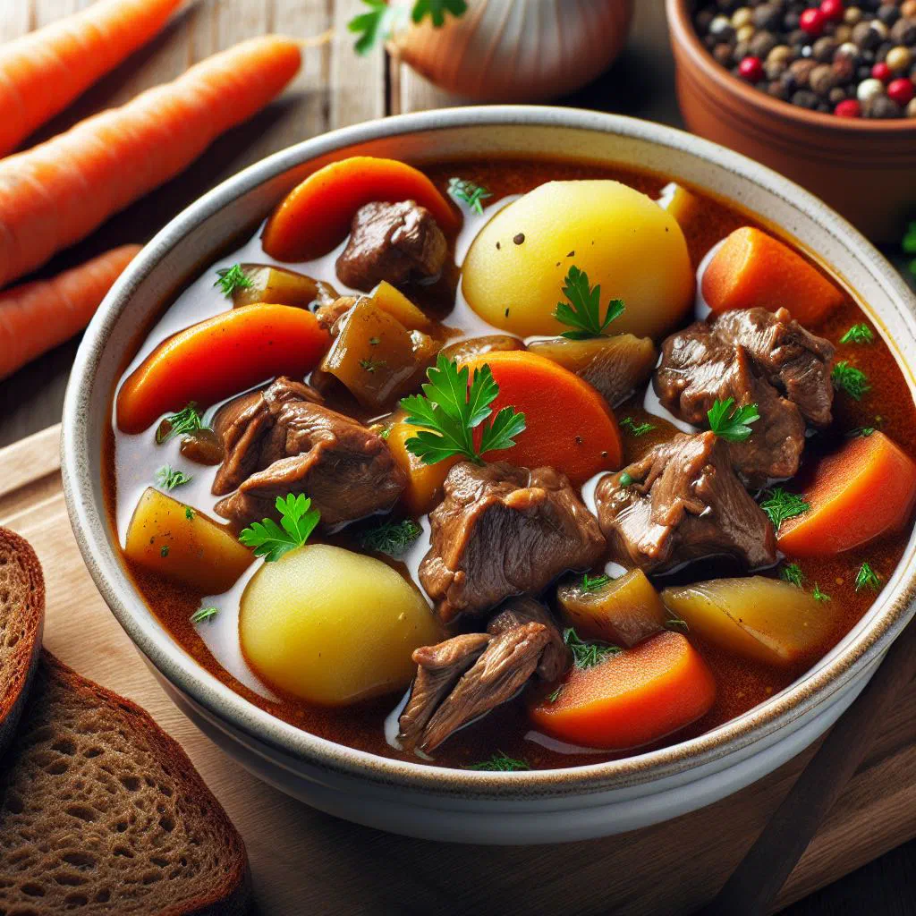 Braised hasenpfeffer rabbit stew in rich red wine sauce