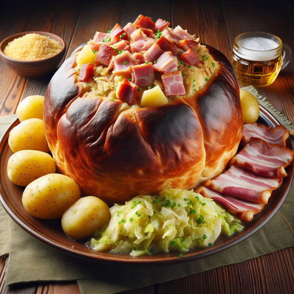 Holstein flour dumplings filled with minced meat and vegetables on a plate
