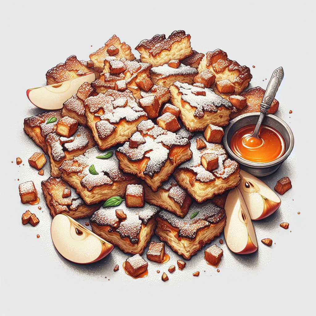 Fluffy torn Kaiserschmarrn dusted with icing sugar and served with fruit compote