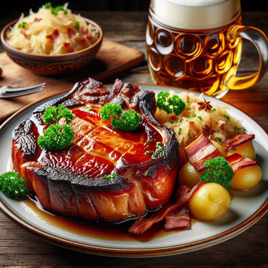 Kassel smoked pork chops served with sauerkraut and boiled potatoes