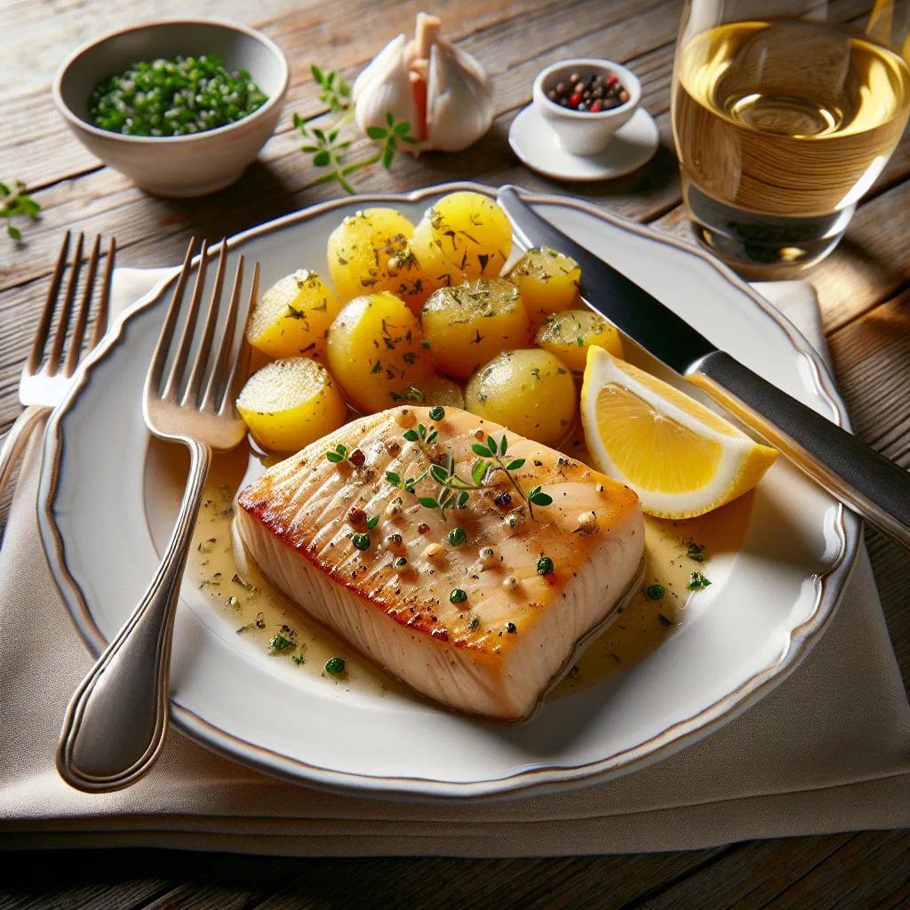 Pan-fried Lake Constance whitefish fillet with lemon, fresh herbs and seasonal vegetables