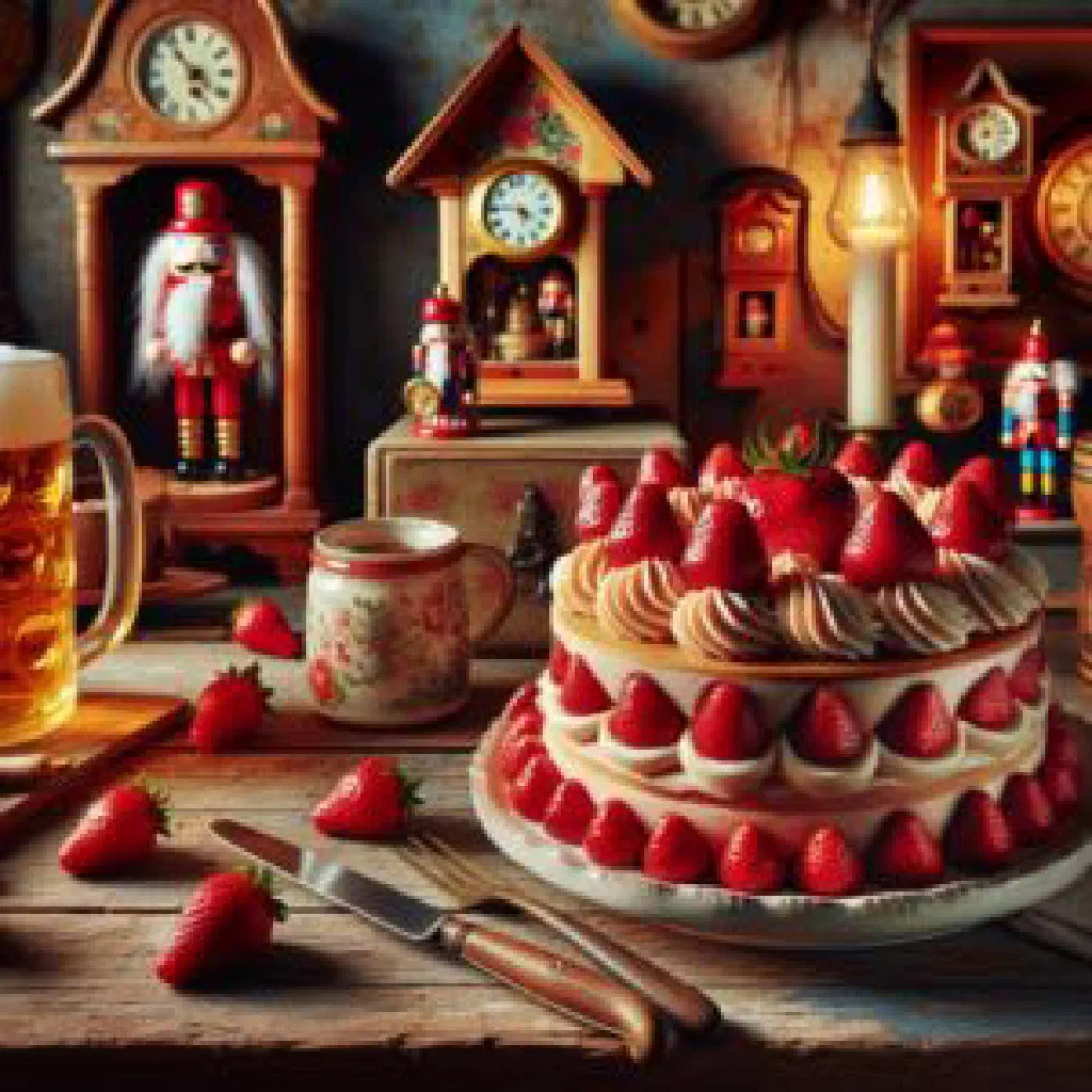 Little Red Riding Hood cake topped with cherries and whipped cream