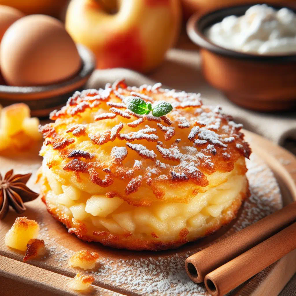 Golden pan-fried Oberlausitz quark patties served with apple sauce