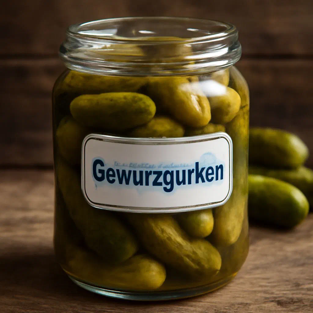 Jar of pickled gherkins with dill and mustard seeds