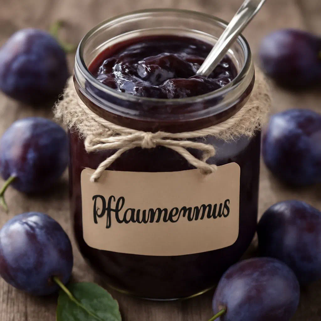 Dark, glossy homemade plum butter in a small bowl