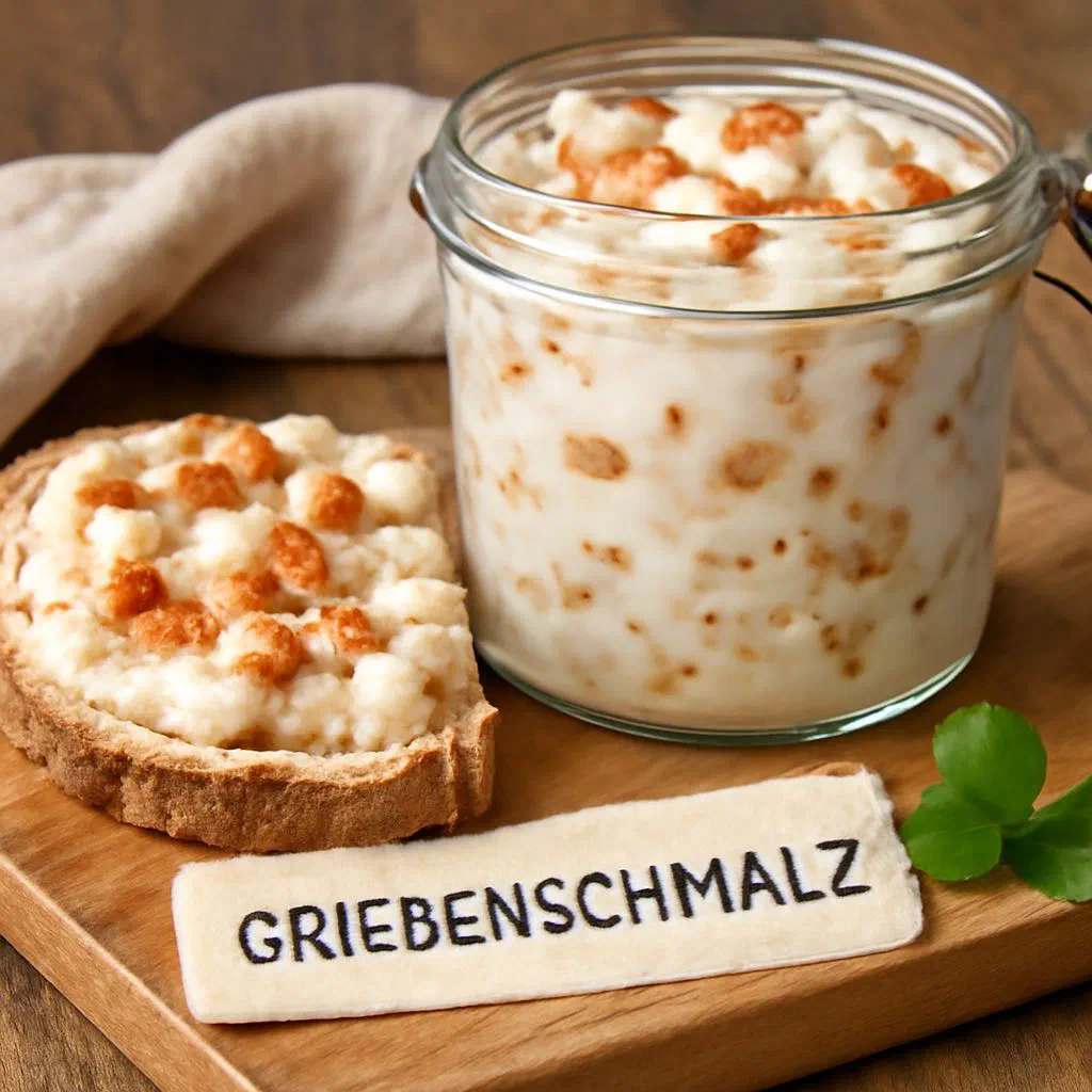 A jar of pork dripping with golden crackling on rustic farmhouse bread