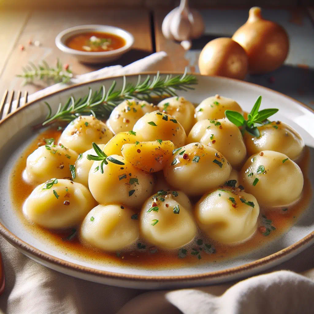 Round German potato dumplings on a plate with parsley
