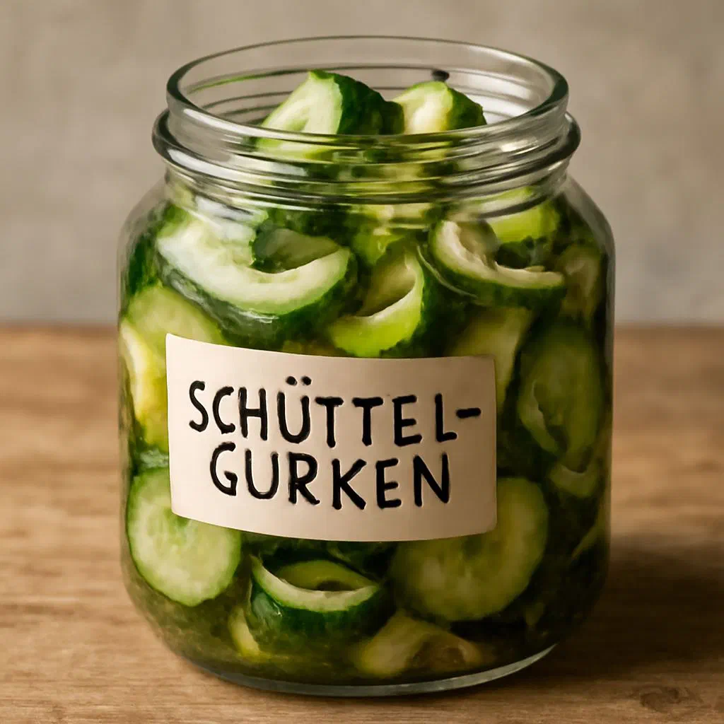 Thinly sliced cucumber salad with dill and onion rings in a glass