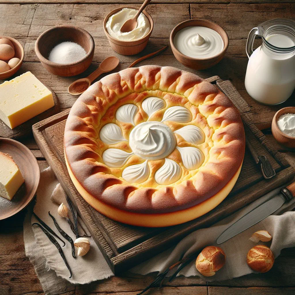 A slice of creamy German sour cream cake on a plate