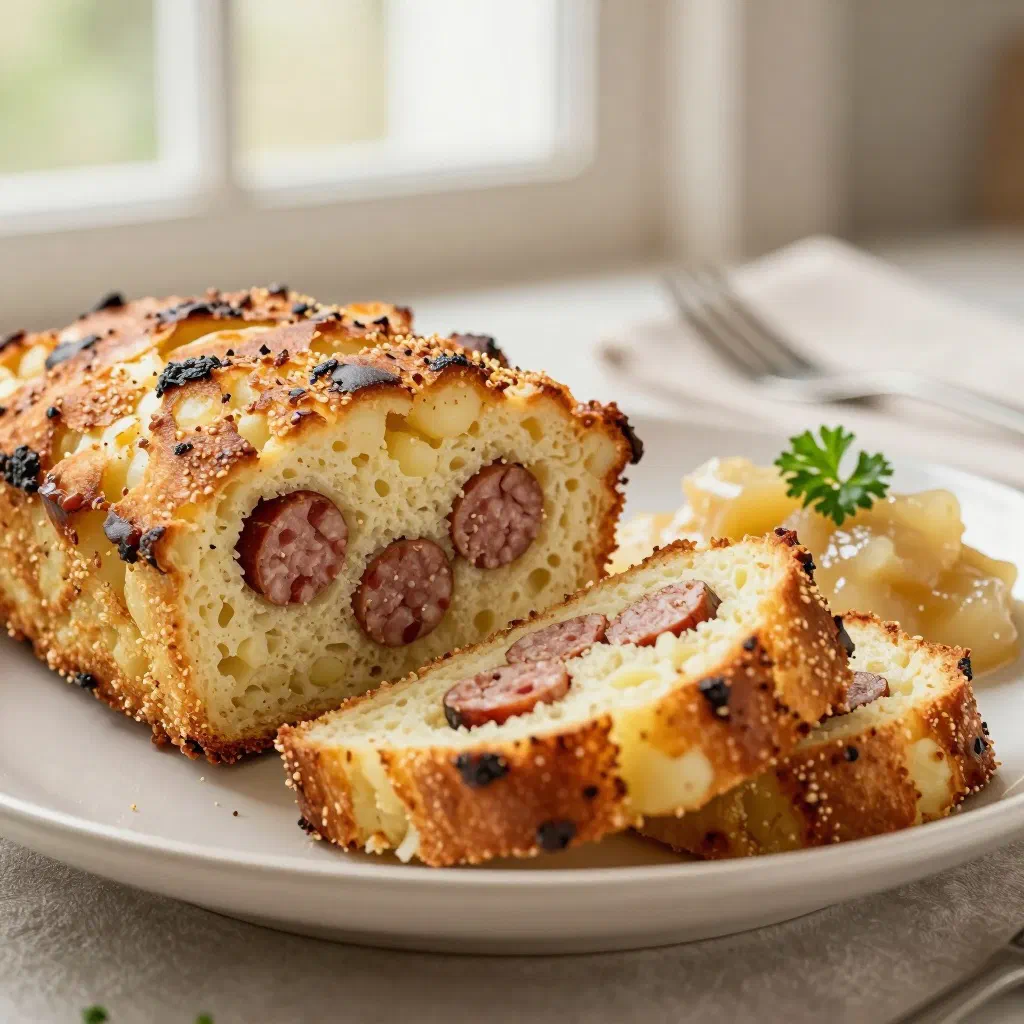 Golden-fried Westphalian Potthucke with crispy bacon and onions