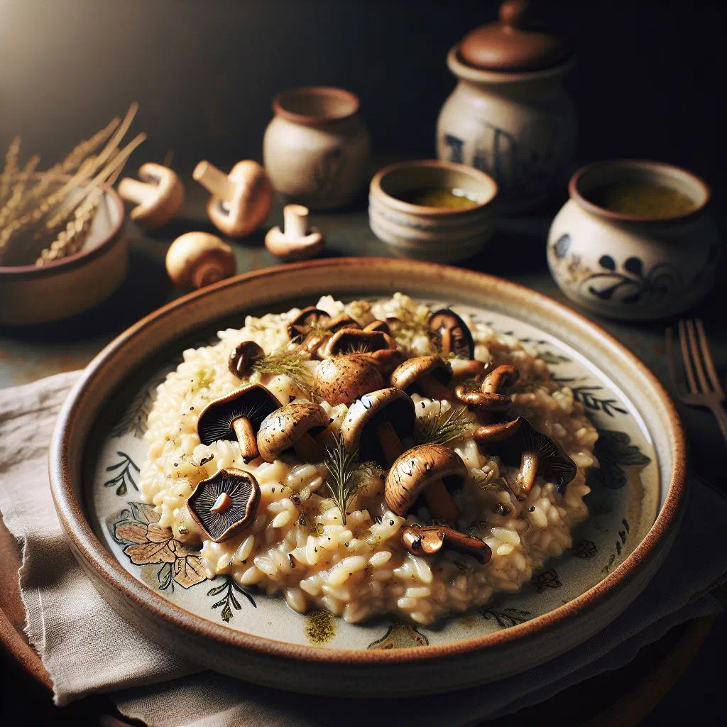 Creamy wild mushroom risotto garnished with fresh parsley