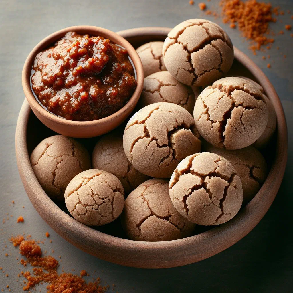 Soft steamed abolo bread served with dark, spicy shito chilli paste