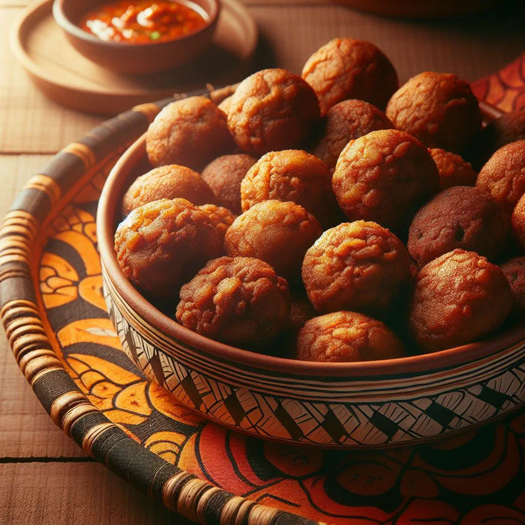 Golden-brown akara bean fritters piled on a plate