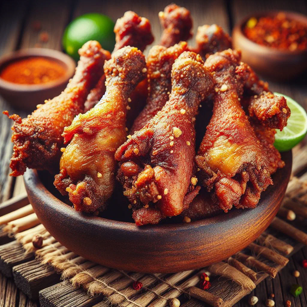 Crispy golden fried turkey tails garnished with fresh herbs