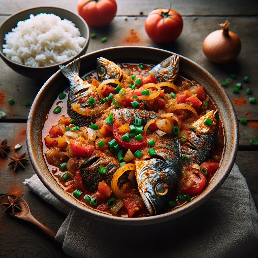 Ghanaian Fante Fante fish stew in a rich tomato and palm oil sauce