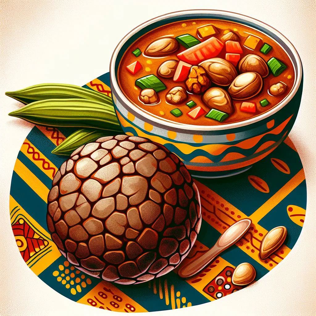 Smooth grey kokonte served with a bowl of rich groundnut soup