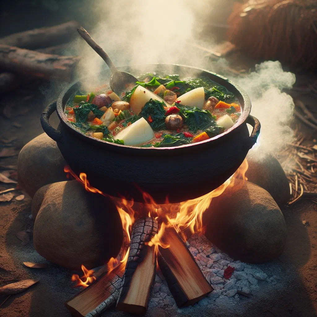 A bowl of creamy Mpoto Mpoto yam pottage garnished with fresh herbs
