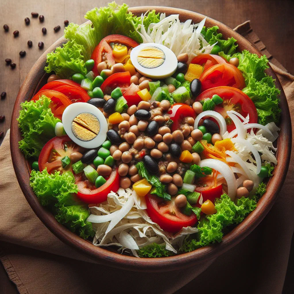 Colourful Ghanaian Nyoma salad with spinach, tomato and cucumber