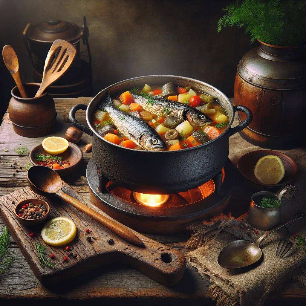 Ghanaian smoked fish stew with tomatoes and peppers in a bowl
