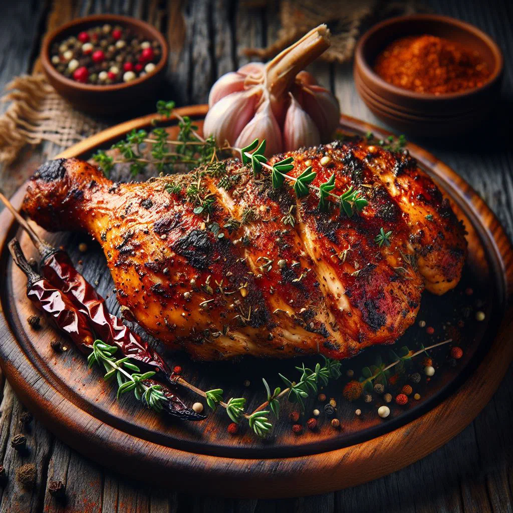Golden spiced grilled chicken pieces served on a platter