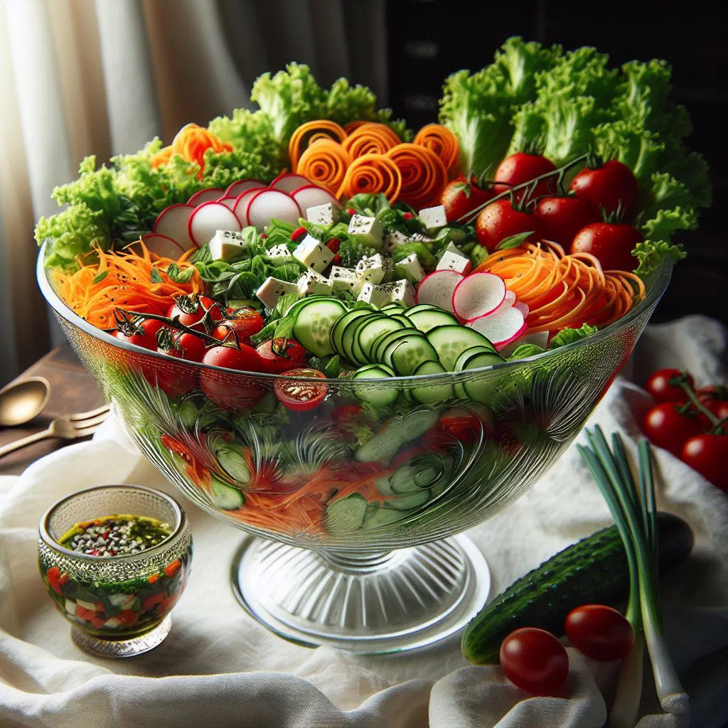 Fresh Ghanaian vegetable salad with spinach, carrots, cucumber and peppers